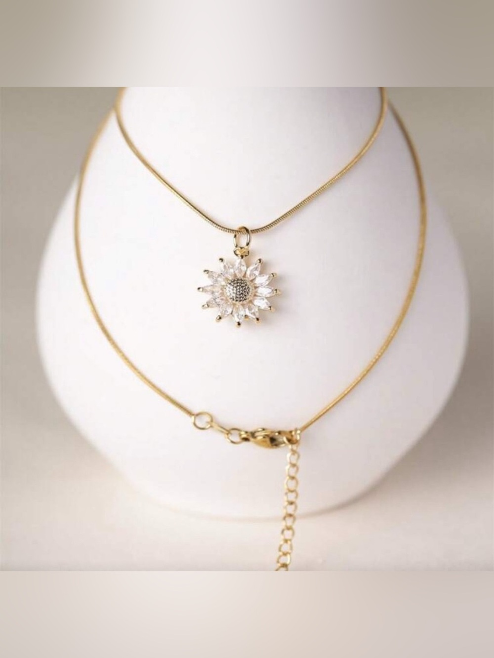 Gold plated stainless steel Dainty Gold Sunburst Pendant Necklace Cubic Zirconia